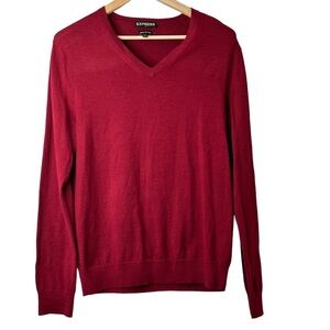 Express Merino Wool Blend Mens Sweater V Neck Red Size Large Preppy Classic